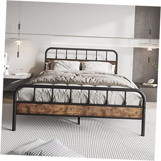Black Queen Bed Frame with Headboard,Metal Platform Bed Frames,No Box Spring