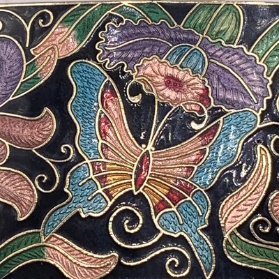 Vintage Cloisonne Belt Buckle Butterfly Flowers Enamel Metal  display picture 1