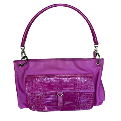 Sondra Roberts Leather Hot Pink Shoulder Bag Croc Embossed Purse