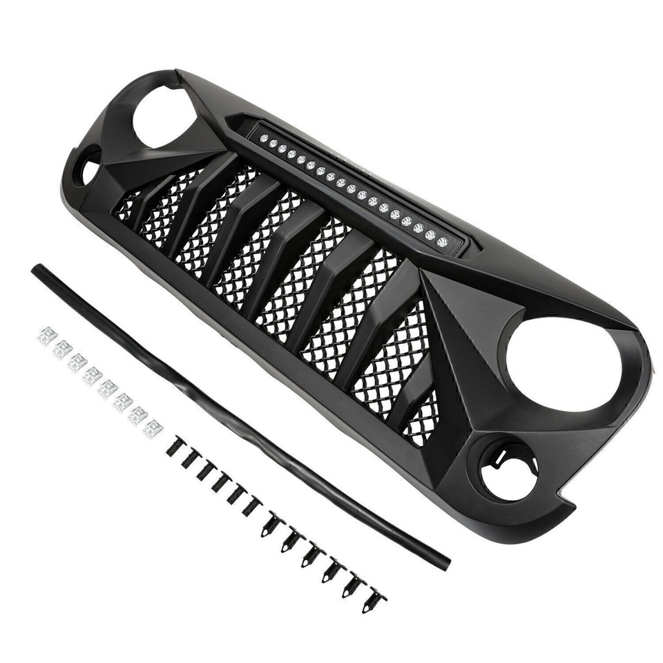 Front Bumper Hood Grille Grill w/LED OffRoad fit For Jeep Wrangler JK