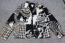Chico's Blazer Size 1 Open Front Black Brown Jacket Stretch