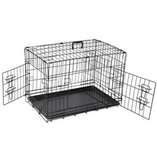 30" Folding Metal Dog Crate Double Doors Dog Crates Black Dog Durable Cage Pet