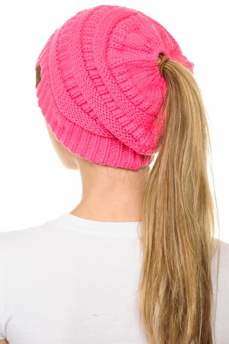 C.C BeanieTail Soft Stretch Cable Knit Messy High Bun Ponytail Beanie Hat - Picture 61 of 230