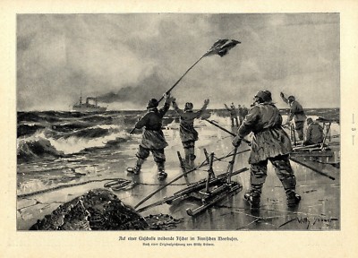 Fischer auf einer Eisscholle im Finnischen Meerbusen von Willy Stöwer 1904