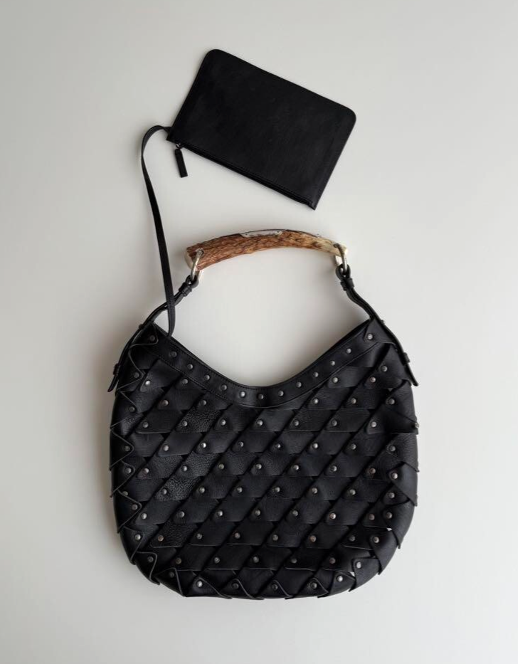 [Ecc+5] Borsa a tracolla Yves Saint Laurent Rive Gauche SS2002 MOMBASA in pelle nera