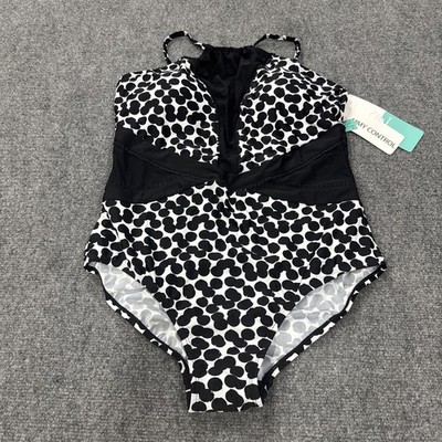 Sea & Sand Beachwear Black White One Piece Swimsuit Women s Size 16 NEW