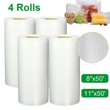 4 Rolls 8"x50' 11"x50' Rolls Vacuum Sealer Bags Food Storage Embossed Bags 4 Mil