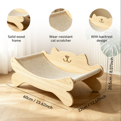 24'' Elevated Cat Hammock Bed Cozy Raised Cat Lounger Washable Pet Cot Beige