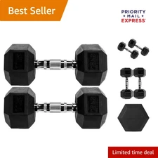 Hexagon Shape Rubber Dumbbell 25LB Pair - Protects Floors and Enhances Workouts