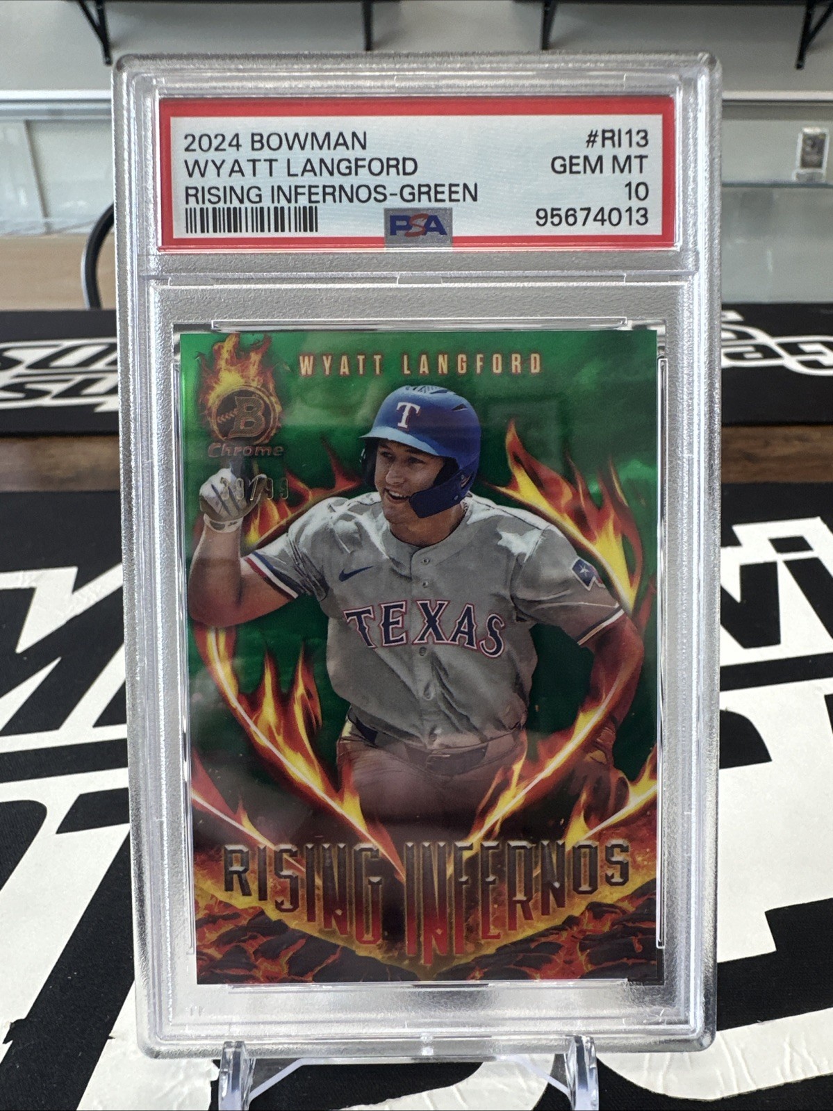 2024 Bowman Chrome Wyatt Langford - Green Rising Infernos  /99 #RI-13 - PSA 10