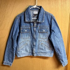 Vintage Express Bleus Denim Jacket Womens Large Full Zip Medium Wash 100 Cotton