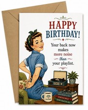 Funny Happy Birthday Card /Blank Inside Multicolor w/ Kraft Envelope/ back pain