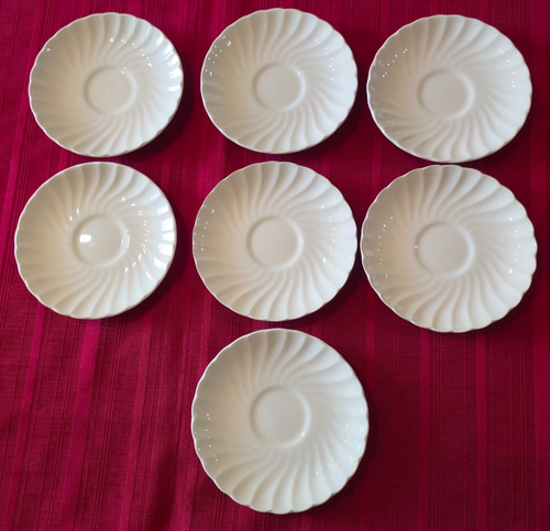 Johnson Bros. Snowhite Regency Swirl 5 Teacups 7 Saucers 1 Creamer England - Picture 2 of 10