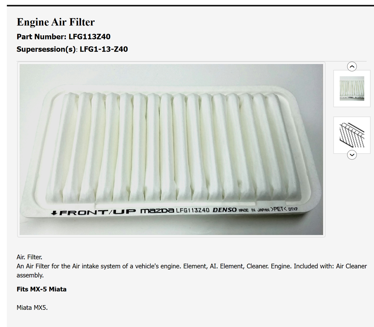 Mazda LFG113Z40 Genuine OEM Factory Original Air Filter for sale