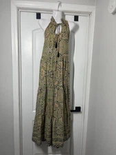 Anthropologie Boemo Maxi Dress Womens XL Paisley Tassels Tiered Halter  R4592