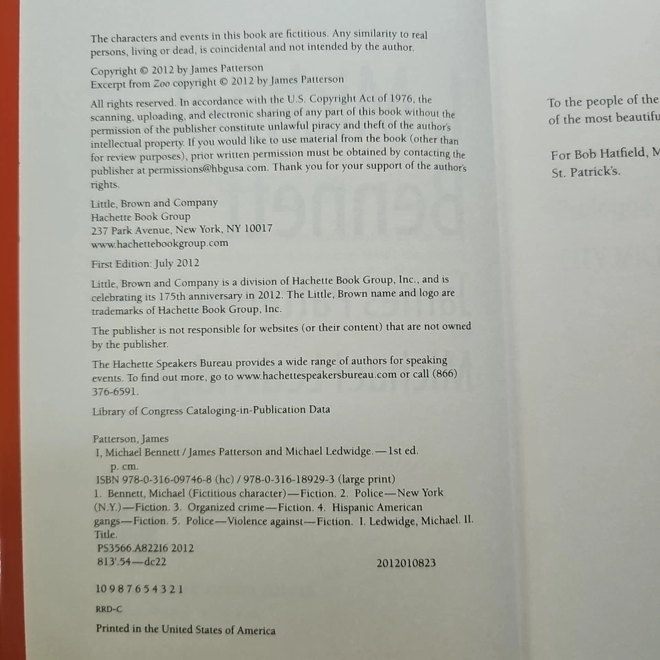 I, Michael Bennett by James Patterson and Michael Ledwidge (2012, Hardcover) - Image 2 of 2