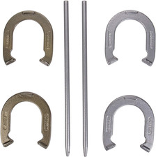 Forged and Steel Horseshoe Set Complete with 4 Horseshoes, 2 Stakes - Patriotic