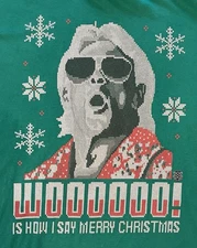 Ric Flair Wooooo Christmas WWE Mens Ugly Green T-shirt Size XL Nature Boy NICE!