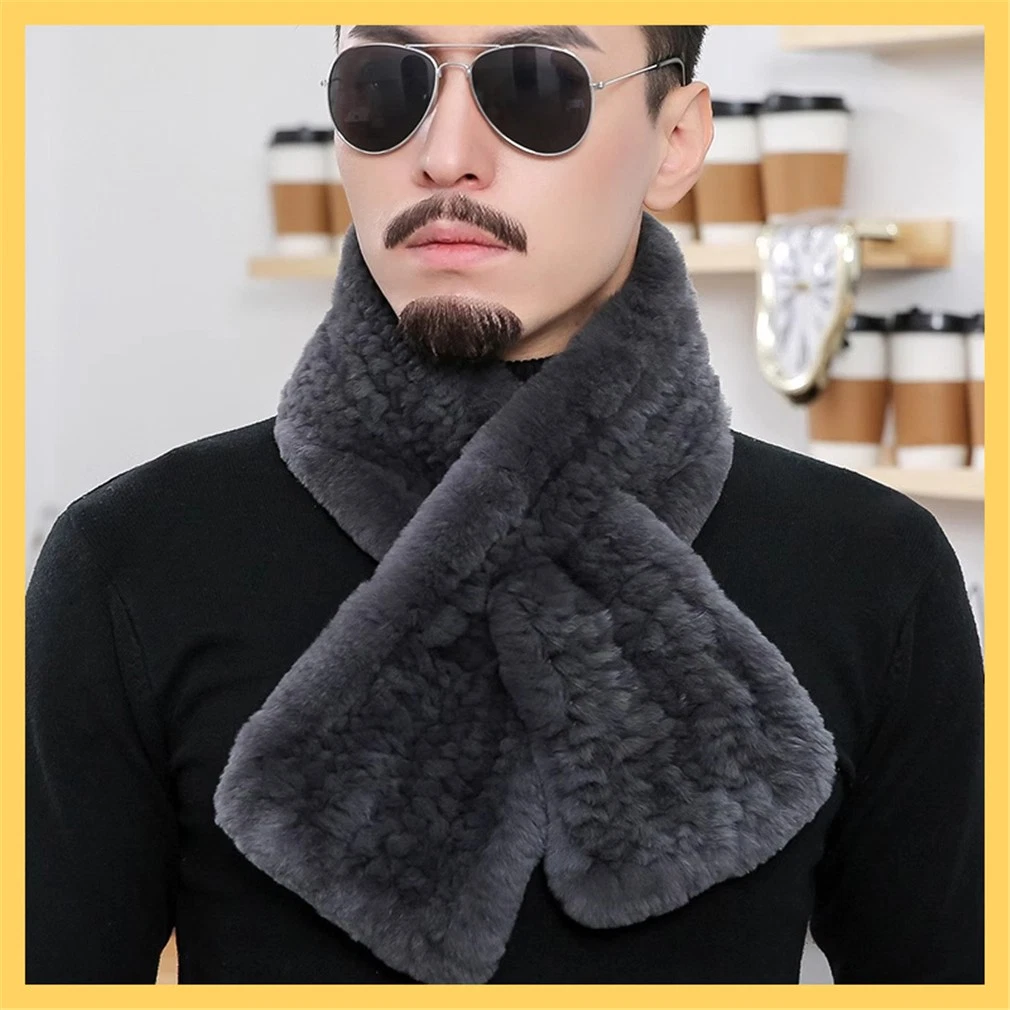 Men's Real Rabbit Fur Scarf Thicken Winter Warm Neck Wrap Collar Various Size