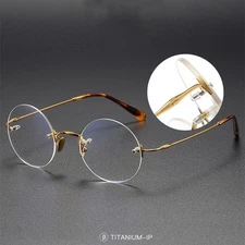 Pure Titanium Retro Eyeglass Frames Ultralight Round Steve Jobs Rimless Glasses