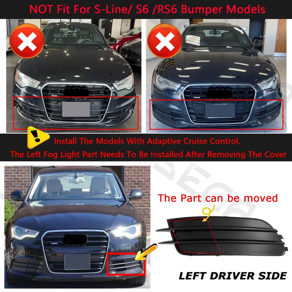 For Audi A6 & A6 Quattro 2012-15 Matte Black Front Bumper Fog Light Grille Cover - Image 2 of 4