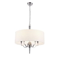 Pendelleuchte Metall Stoff Rund Ø 60 Cm Nickel Weiß E14 Klassisch HäNgelampe