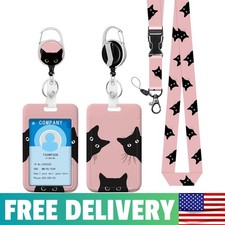 Lanyard ID Badge Holder Black Cat Breakaway Heavy Duty Badge Reel Retractable