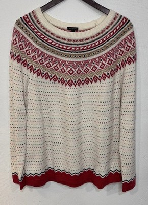 Talbot s Lambswool Blend Diamond Fair Aisle Sweater Women s Large Soft Stretch