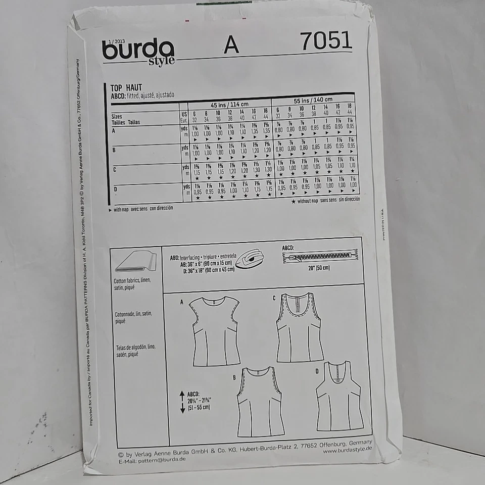 Burda Young 7051 Pattern Top Women's Size 6-18 Uncut - Image 2 of 4