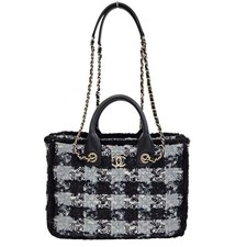 Chanel Coco Neige Tweed 2Way Tote Bag Women Blue One Size