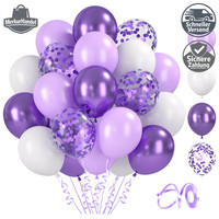 Luftballons Set 60 StüCk 12 Zoll Lila Weiß Latex Metallic Konfetti FüR Party