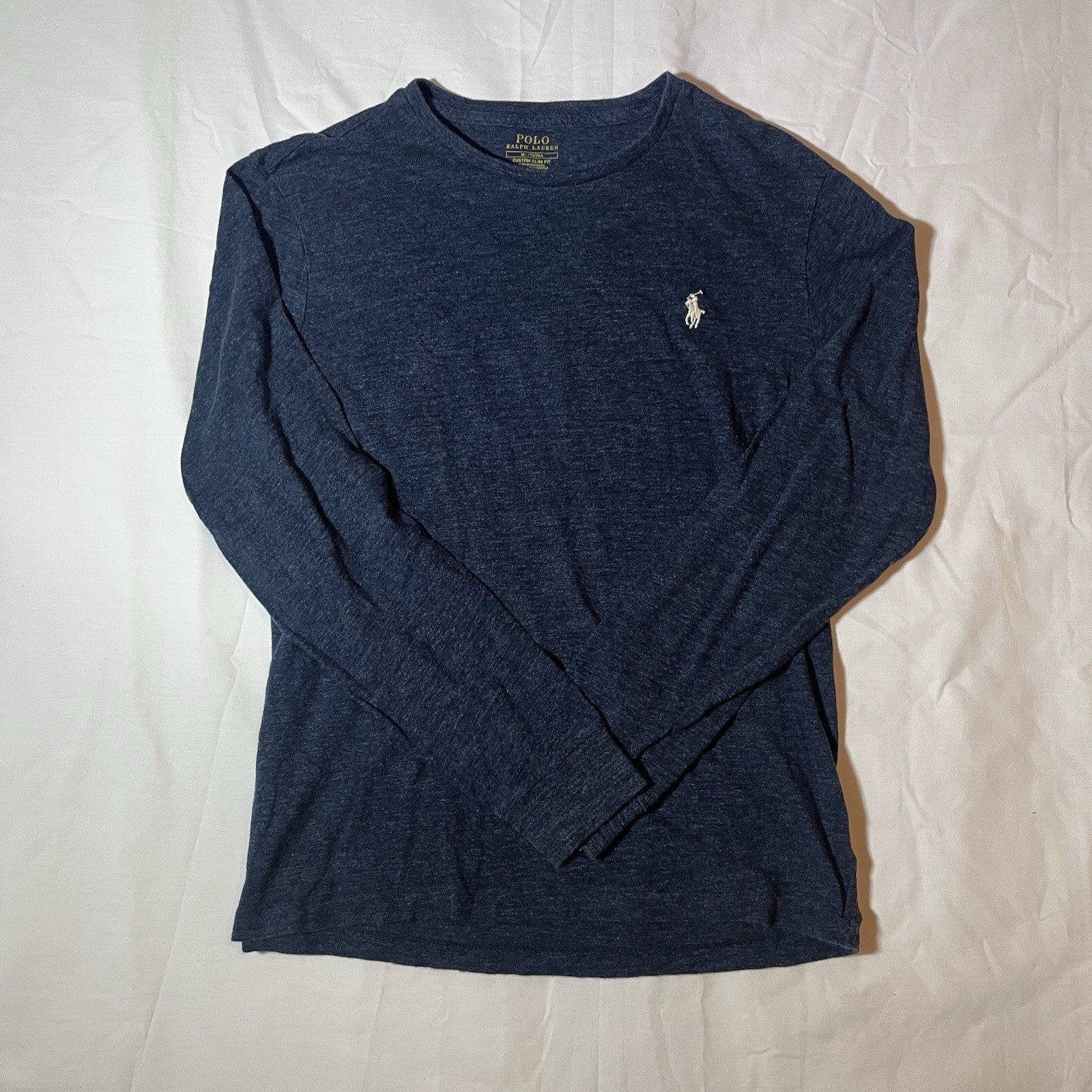 PONY Polo Ralph Lauren uomo manica lunga girocollo maglietta blu scuro taglia media