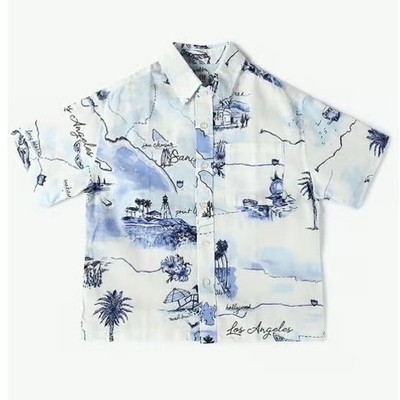 Baby Gap Boys California Map Print Linen Cotton Button Down Shirt 18-24 Months