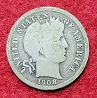 1908 O Silver Barber 10c Dime VG Very Good