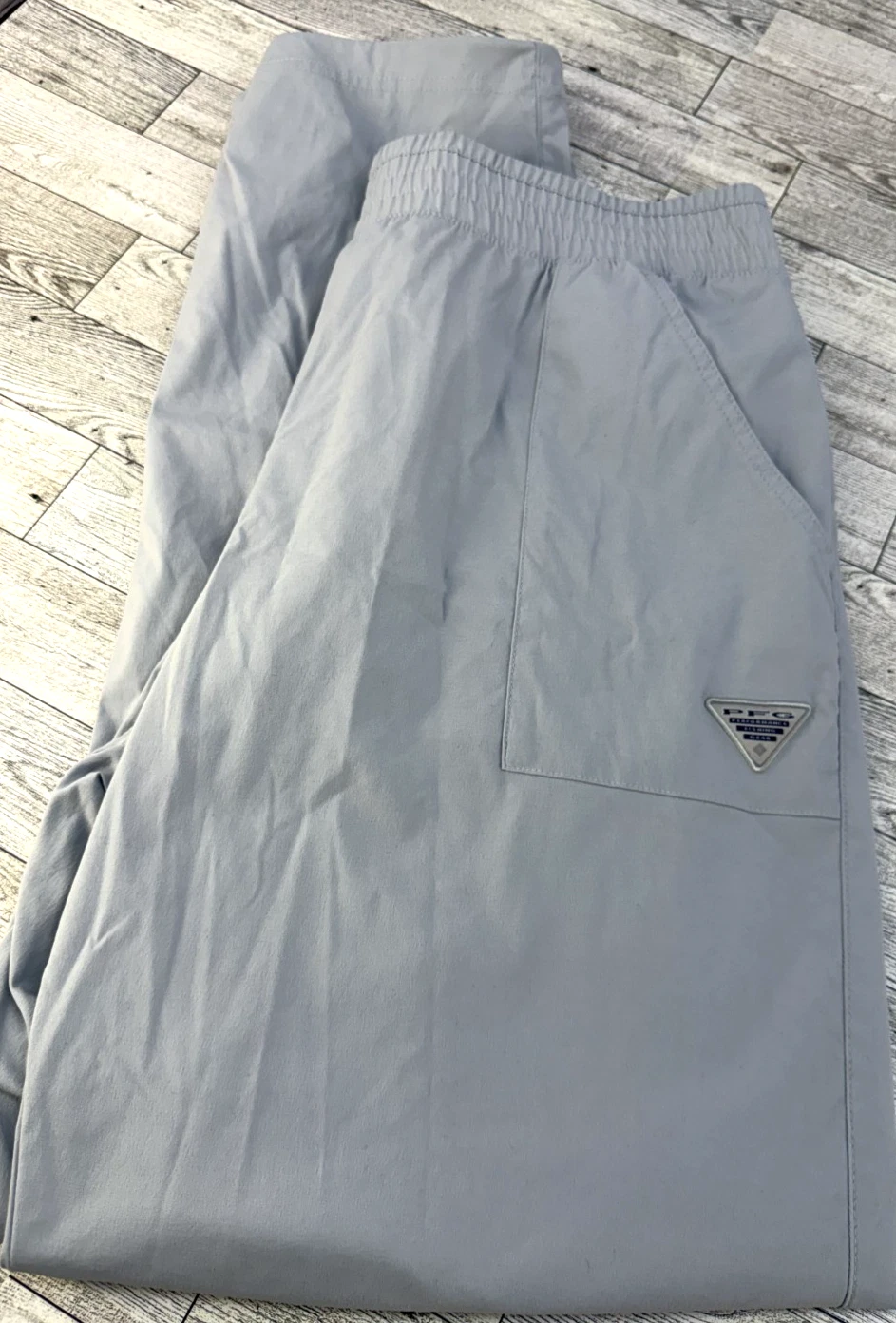 Columbia PFG Mens Performance Straight Drawstring Stretch Pants Light Gray LARGE
