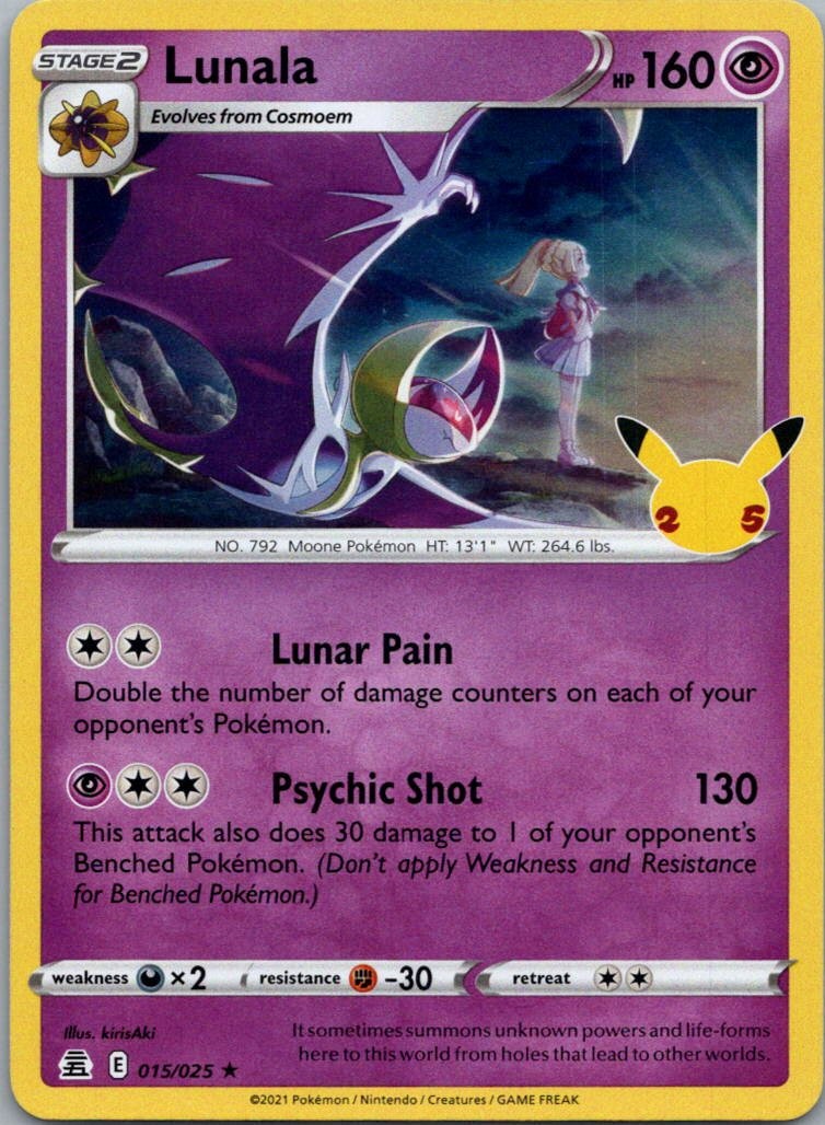 Pokemon TCG Lunala 15/25 Celebrations Holo NM