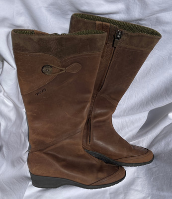 Teva De La Vina Brown Leather Tall Riding Boots - Women's Size 8 - Waterproof