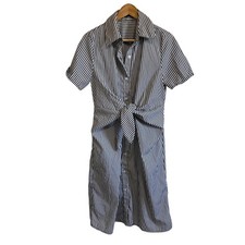 Shein Striped Tie Waist Shirt Dress, Short Sleeve, Collared, Casual, Women's S