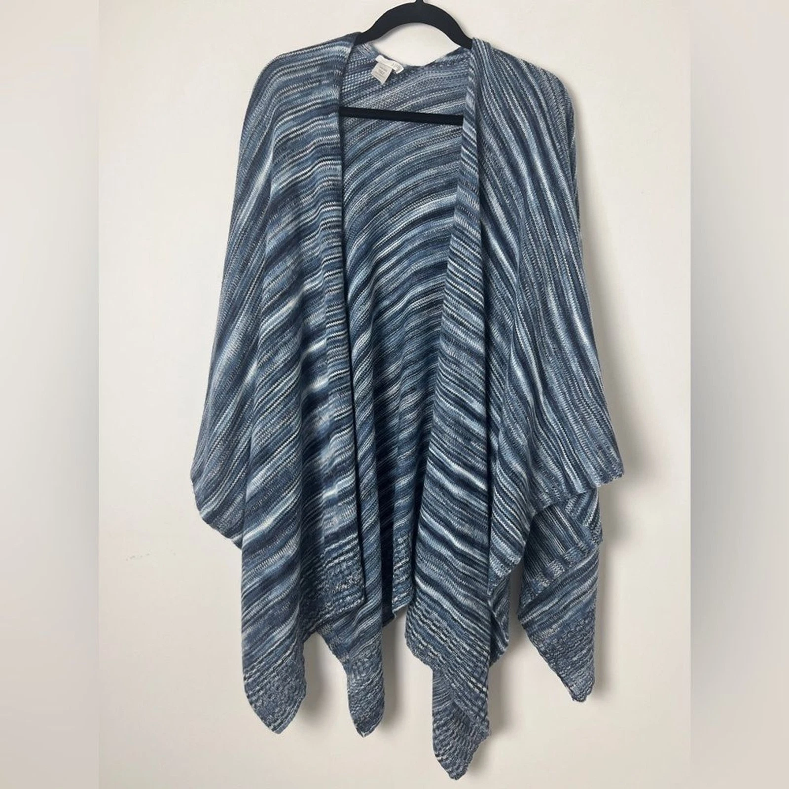 J. Jill One Size Blue Ombre Gradient Knit Open Poncho Wrap