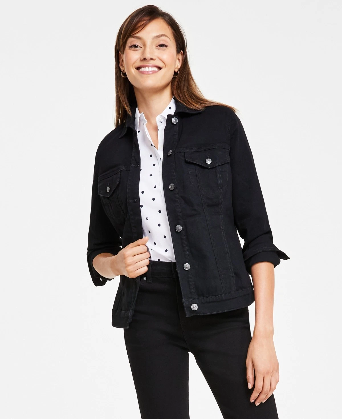 Gloria Vanderbilt Amanda Classic Denim Jacket Women's S Black Rinse Front Button