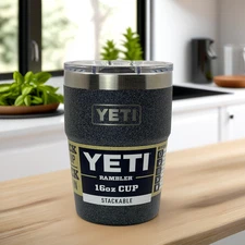 YETI Rambler 16 oz Stackable Cup – Black Stone Limited Edition Stone Texture