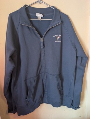 Vtg Wild Palms Collared Full Zip Pockets Sweatshirt HARBOR SPRINGS MICHIGAN Blue