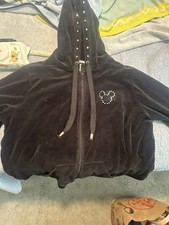 Vintage Mickey Disney Parks Black Velour Hoodie Womens 3XL Full Zip rhinestones