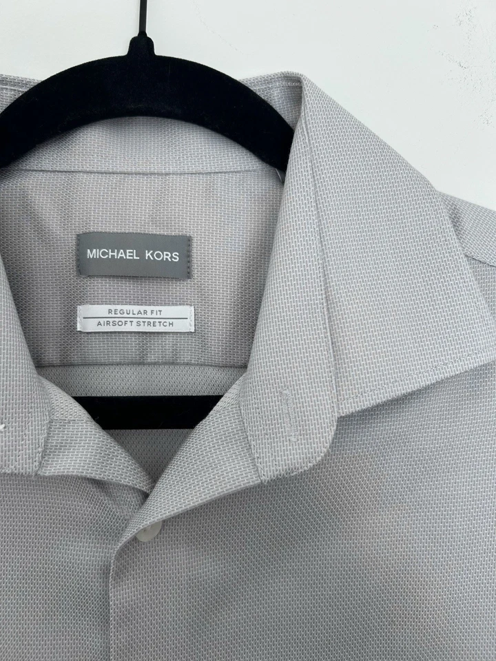 Camisa de Vestir Michael Kors Hombre Estampado Gris Calce Regular Elastizada Talla 16 34/35 (L) Foto 3 de 4