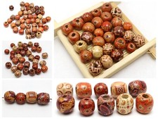 Assorted Patterned Barrel Wood Beads 10mm-12mm with Big Hole Wooden Beads