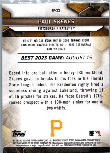2023 Bowman's Best #TP-22 Paul Skenes Top Prospects - Picture 2 of 2