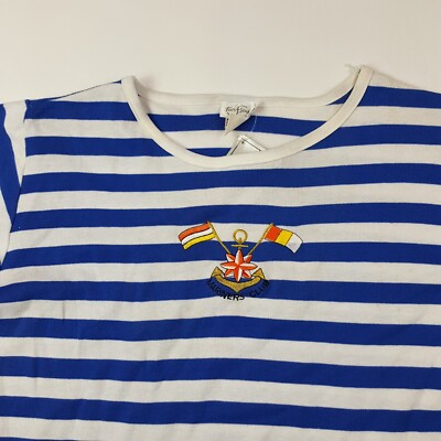 VTG Mariners Club Women's Size Small Striped Blue Sleeve Retro T