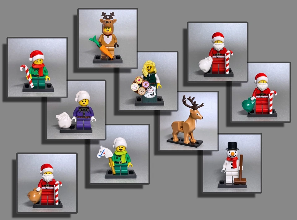 LEGO® Figuren Weihnachten Weihnachtsmann Elf Rentier Bäckerin Schneemann