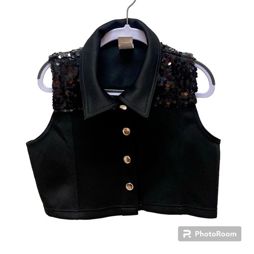 Weissman Girl’s Black Sequin Cropped Dance Sleeveless Best Top Size Medium