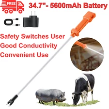 Waterproof Electric Cattle Prod Rechargeable Livestock Shock Stick w LED Lights